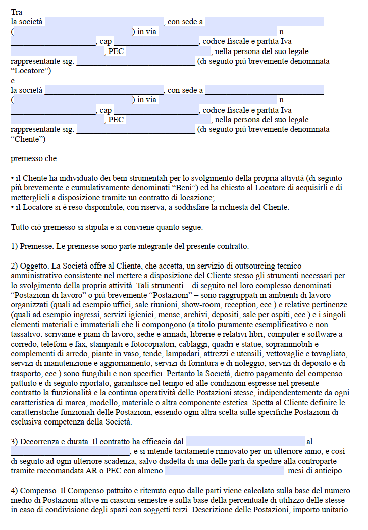 Fac Simile Contratto di Nolo a Caldo