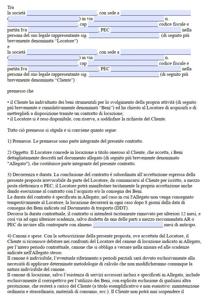 Contratto di Noleggio Attrezzature