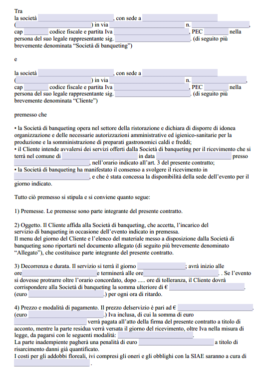 Modello Contratto di Banqueting