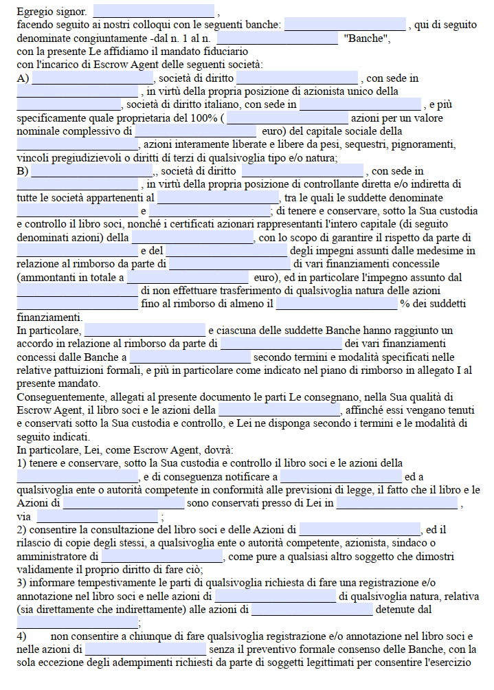 Fac Simile Contratto Escrow