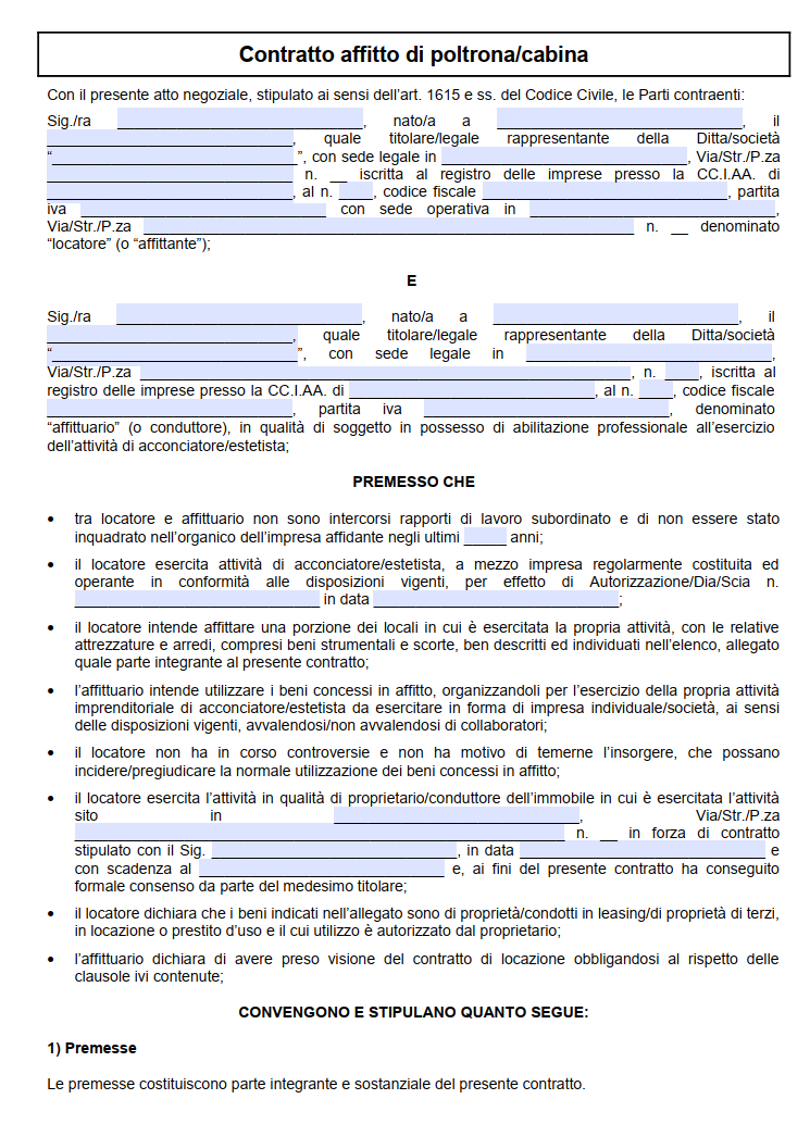 Contratto di Affitto Poltrona