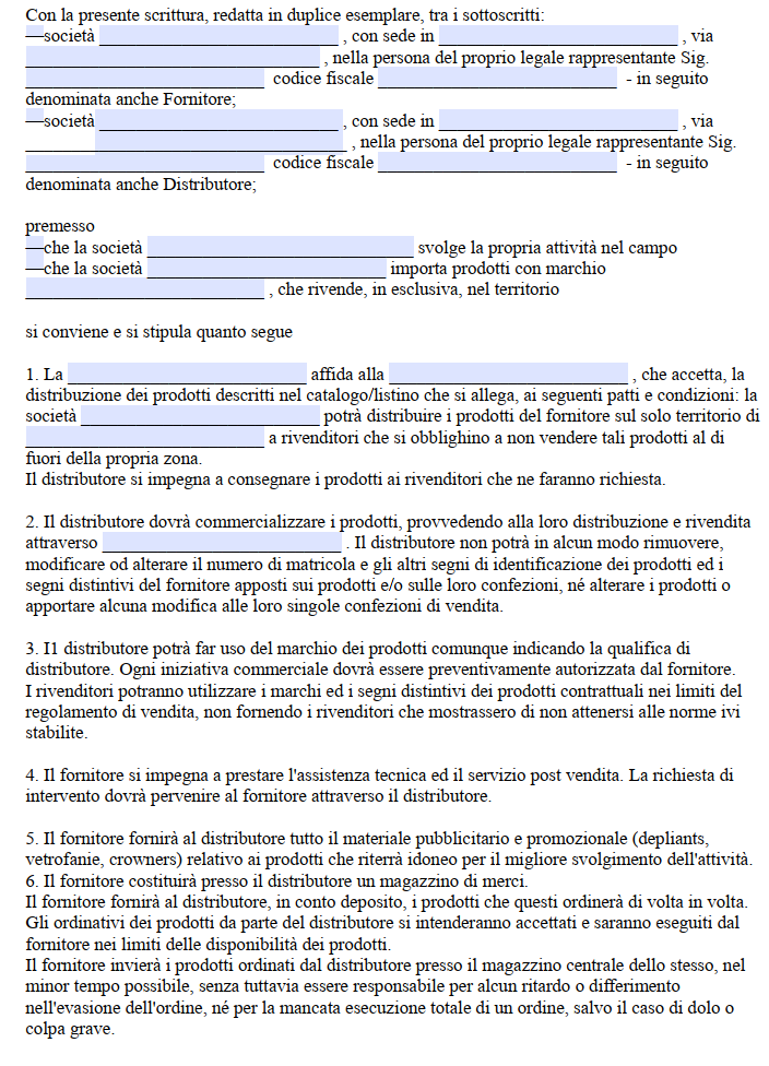 Contratto di Distribuzione Commerciale