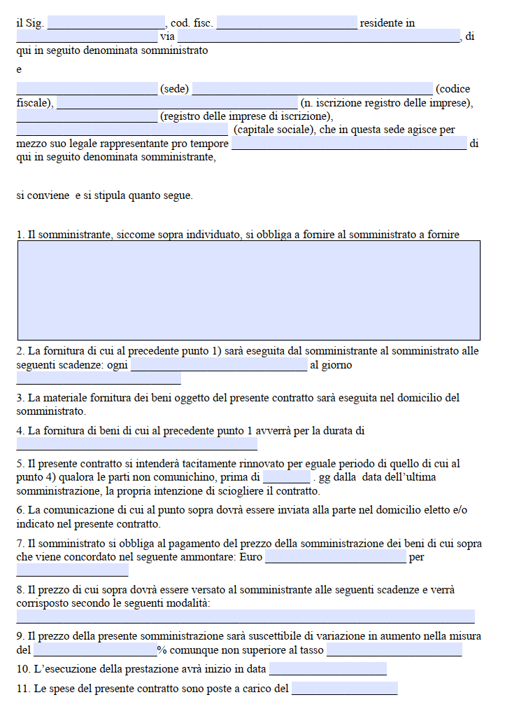 Fac simile contratto di somministrazione