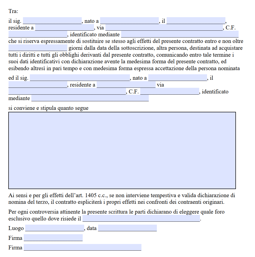 Fac Simile Contratto per Persona da Nominare