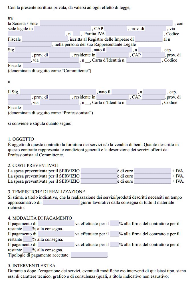 Fac Simile Contratto per Designer