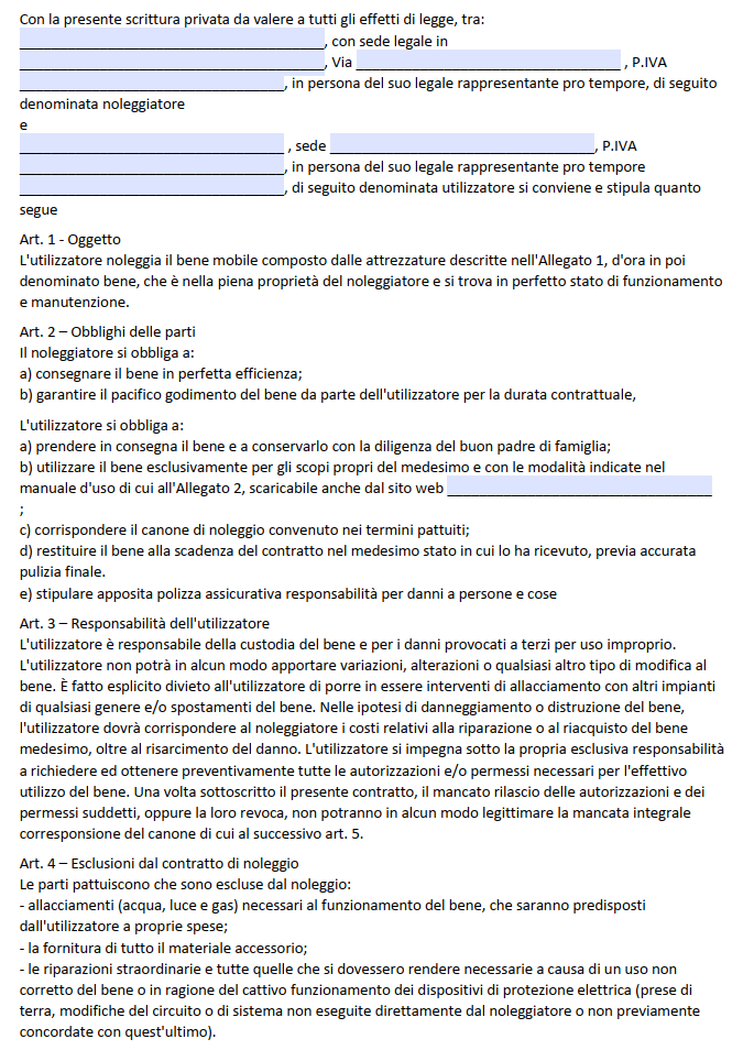 Contratto di Noleggio Ponteggio