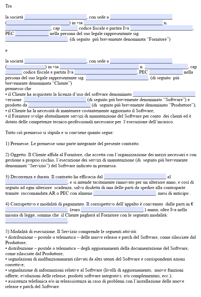 Contratto di Manutenzione Software