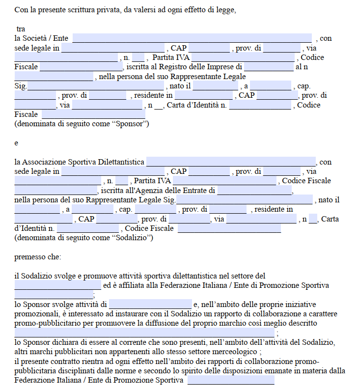 Fac Simile Contratto di Sponsorizzazione