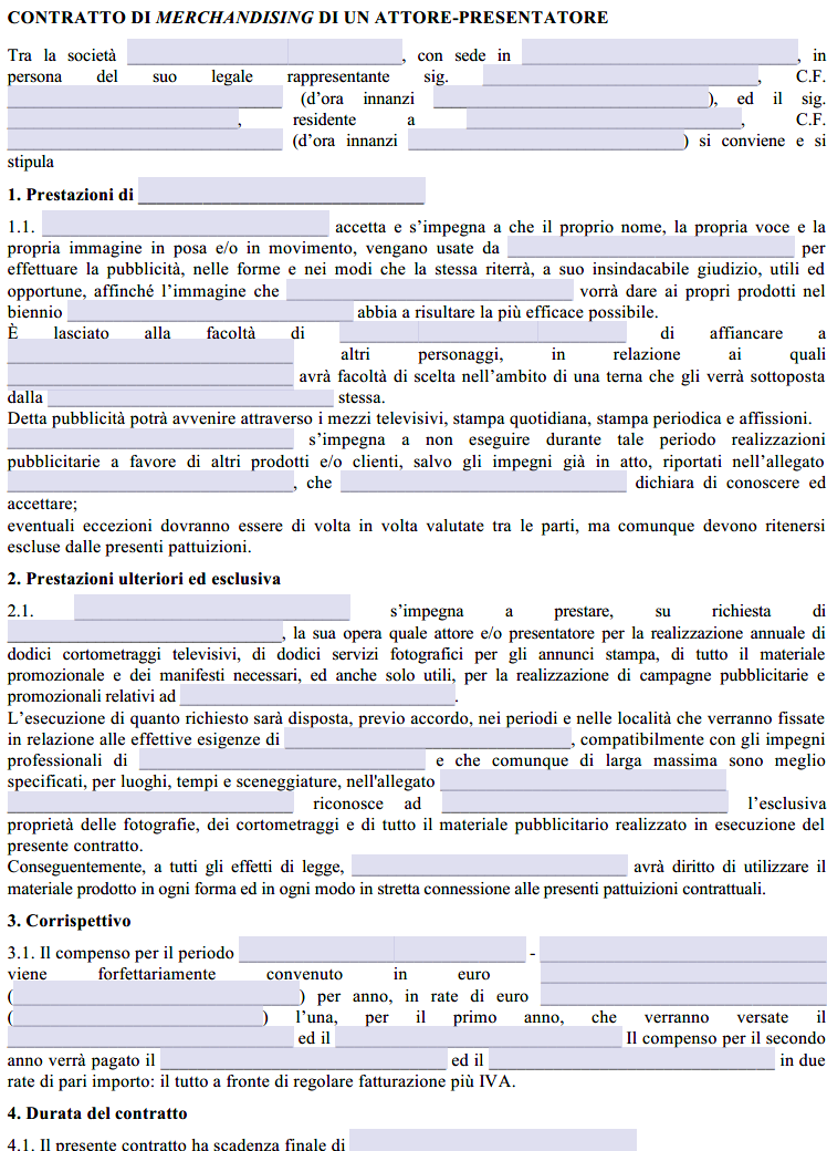 Fac Simile Contratto di Merchandising