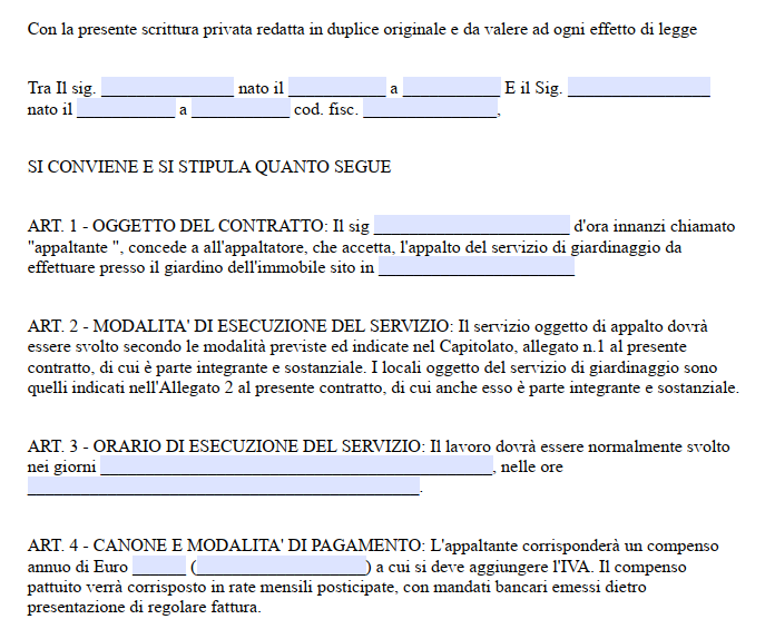 Contratto di Manutenzione Verde