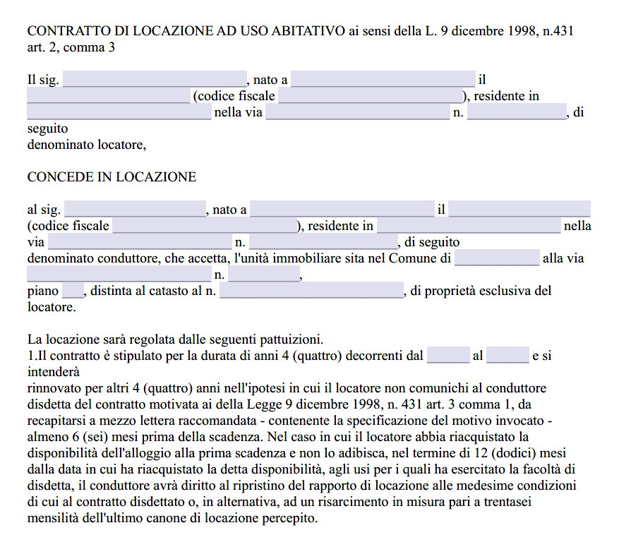 Modello Contratto di Locazione