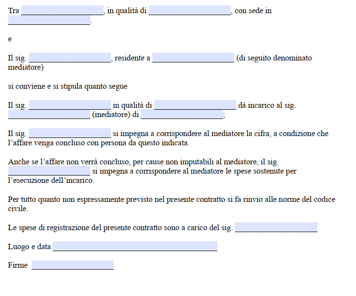 Fac Simile Contratto di Mediazione