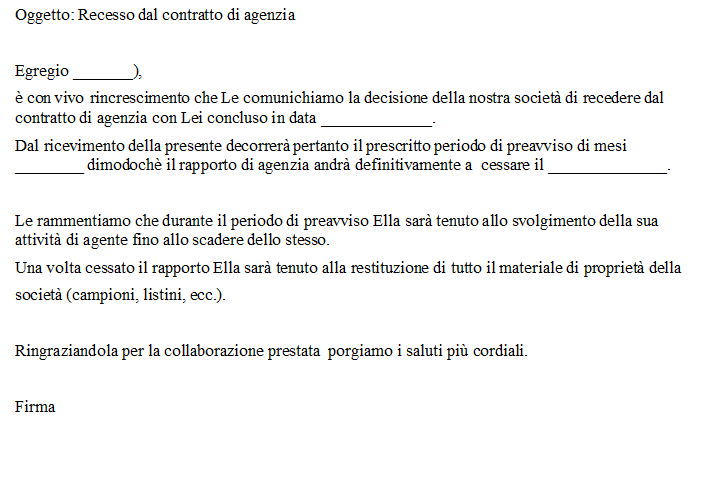 Recesso dal Contratto di Agenzia con Preavviso da Parte del Preponente