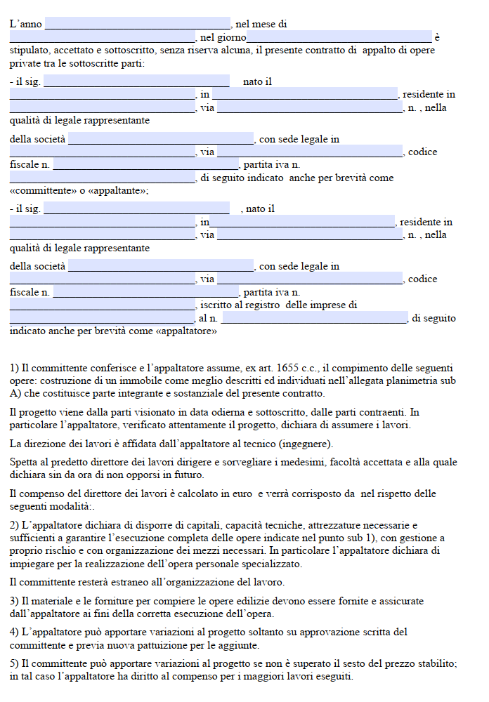 Fac Simile Contratto di Appalto tra Privati