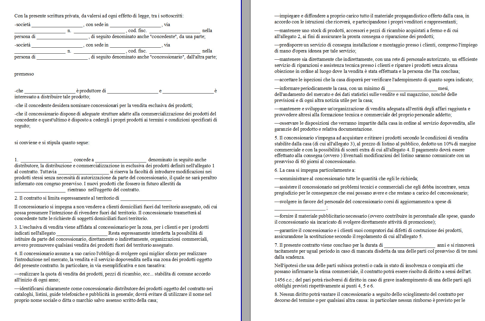 Contratto di Concessione di Vendita