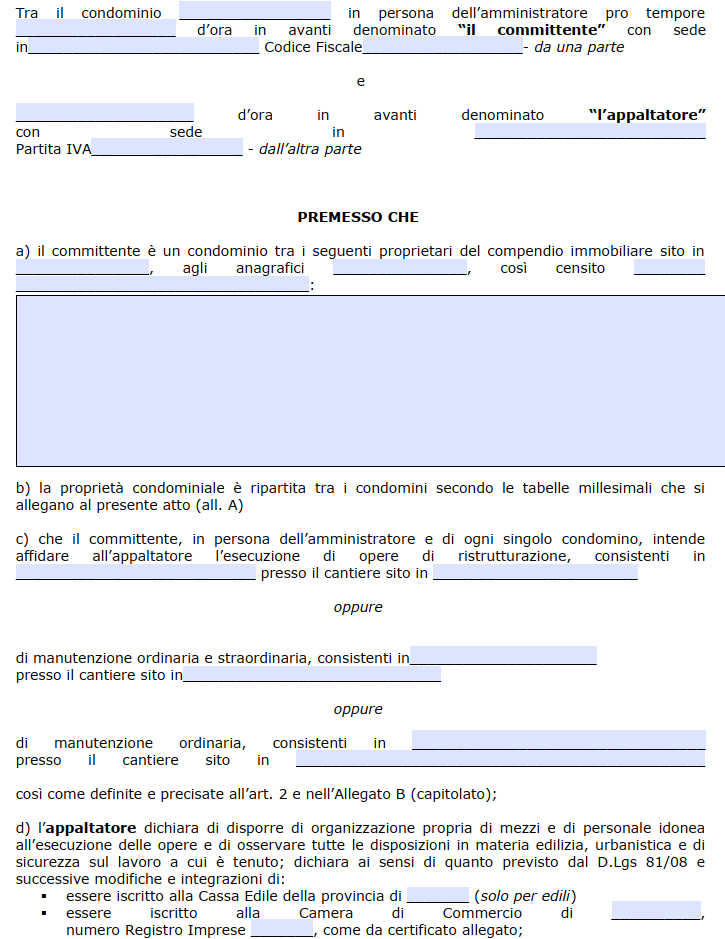 Contratto di appalto condominio