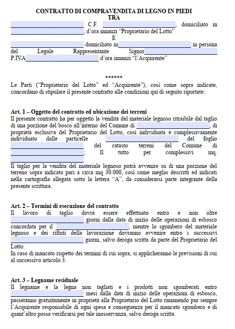 Contratto di Vendita di Bosco in Piedi
