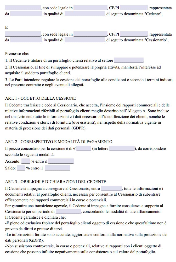 Contratto Cessione Pacchetto Clienti