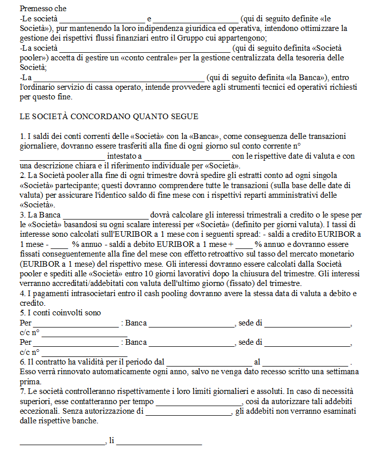 Contratto di Cash Pooling