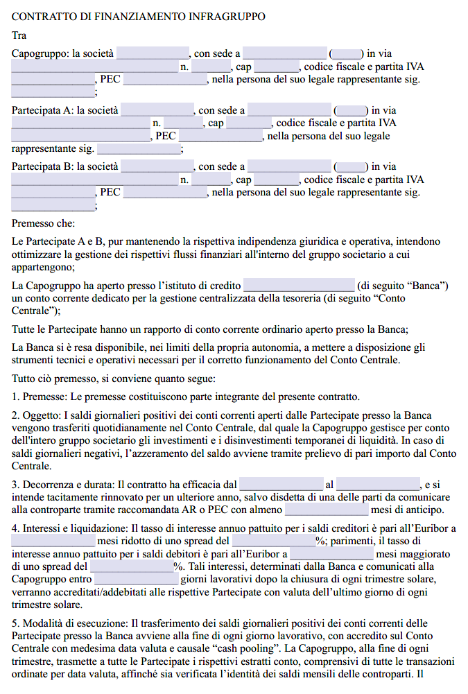 Contratto di Finanziamento Infragruppo