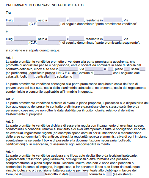 Preliminare compravendita box auto