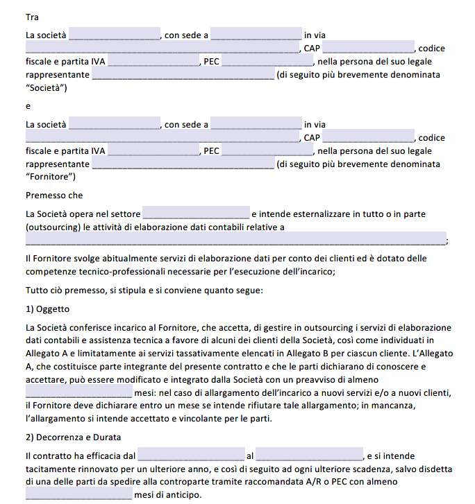 Contratto Elaborazione Dati Contabili Servizi Conto Terzi