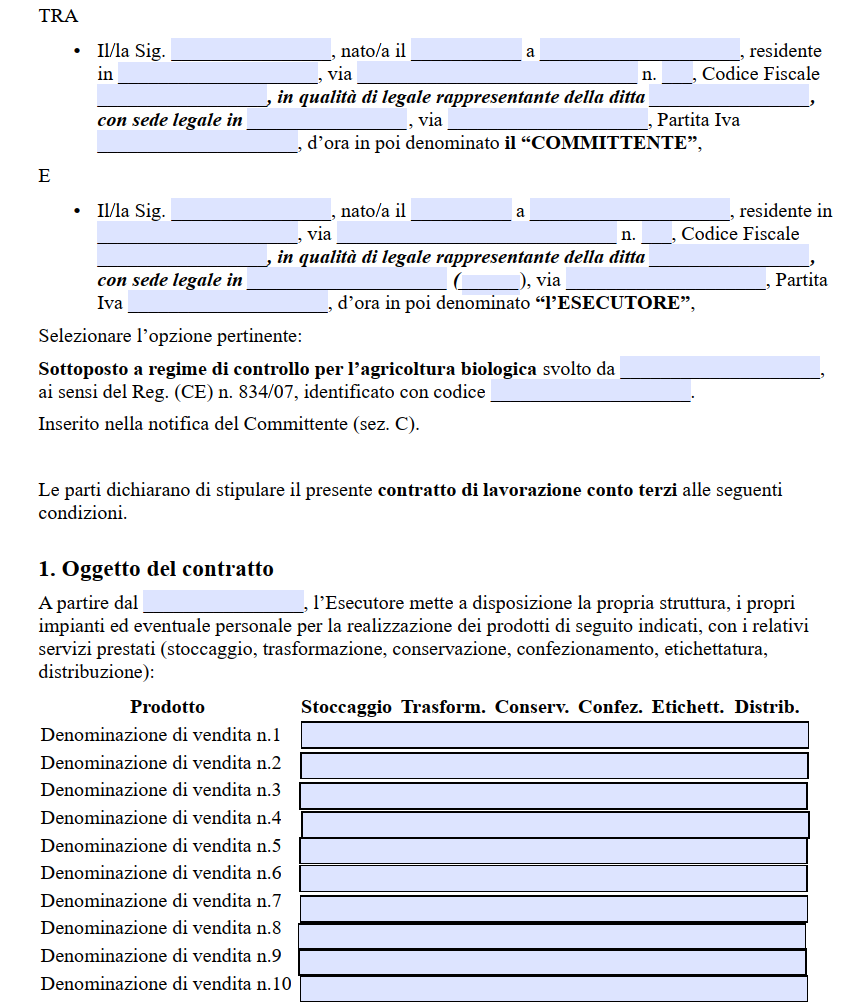 Contratto di Appalto per Fornitura di Servizi in Agricoltura