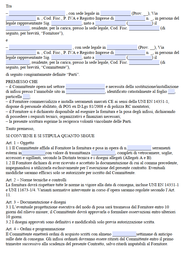 Contratto di Fornitura Infissi