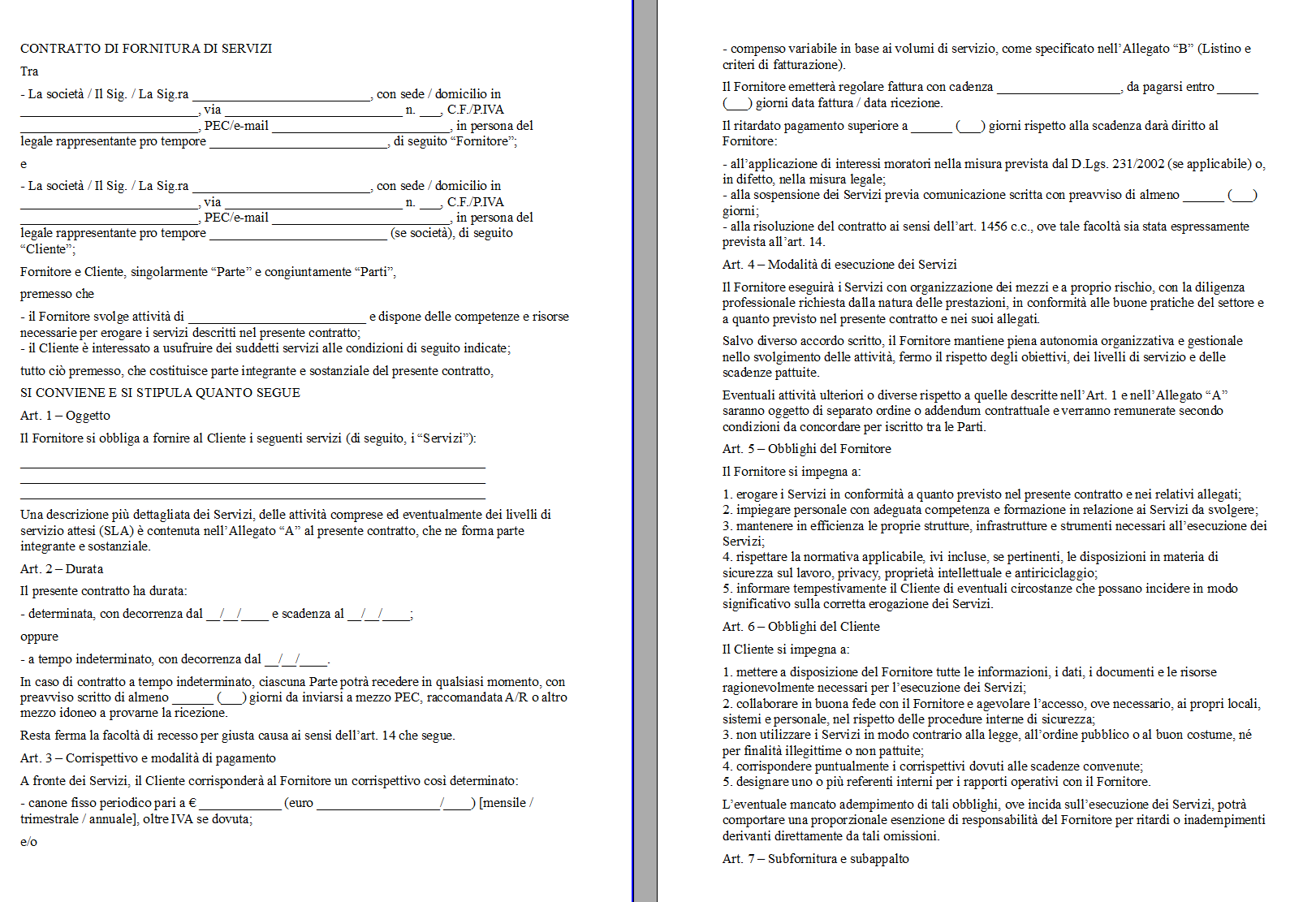 Contratto di Fornitura di Servizi