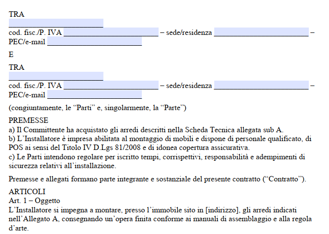 Contratto di Montaggio Arredo