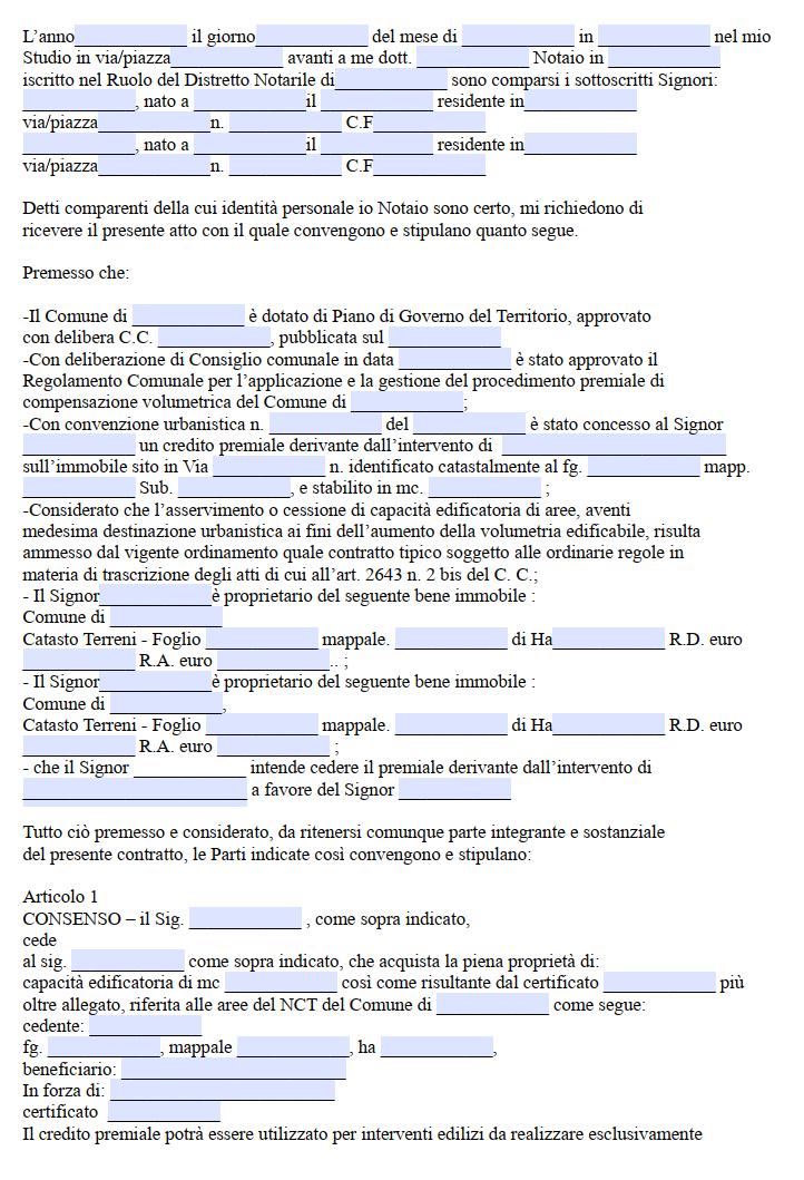 Contratto di Cessione di Cubatura