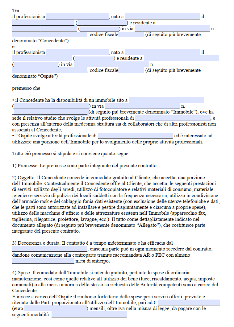 Modello Contratto di Coworking