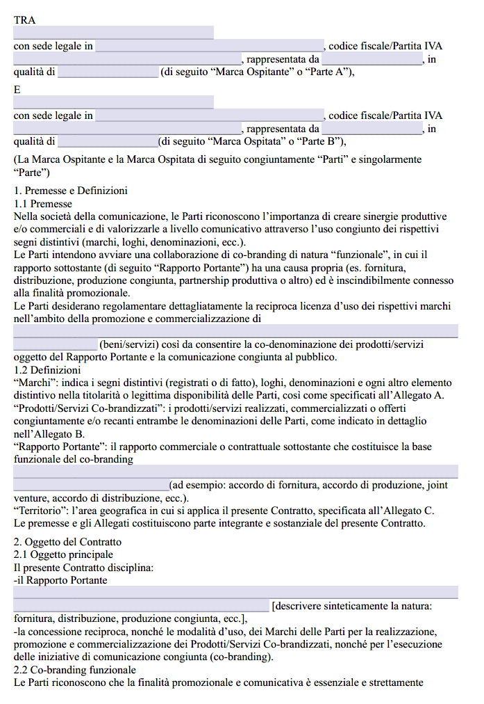 Modello Contratto di Co-Branding