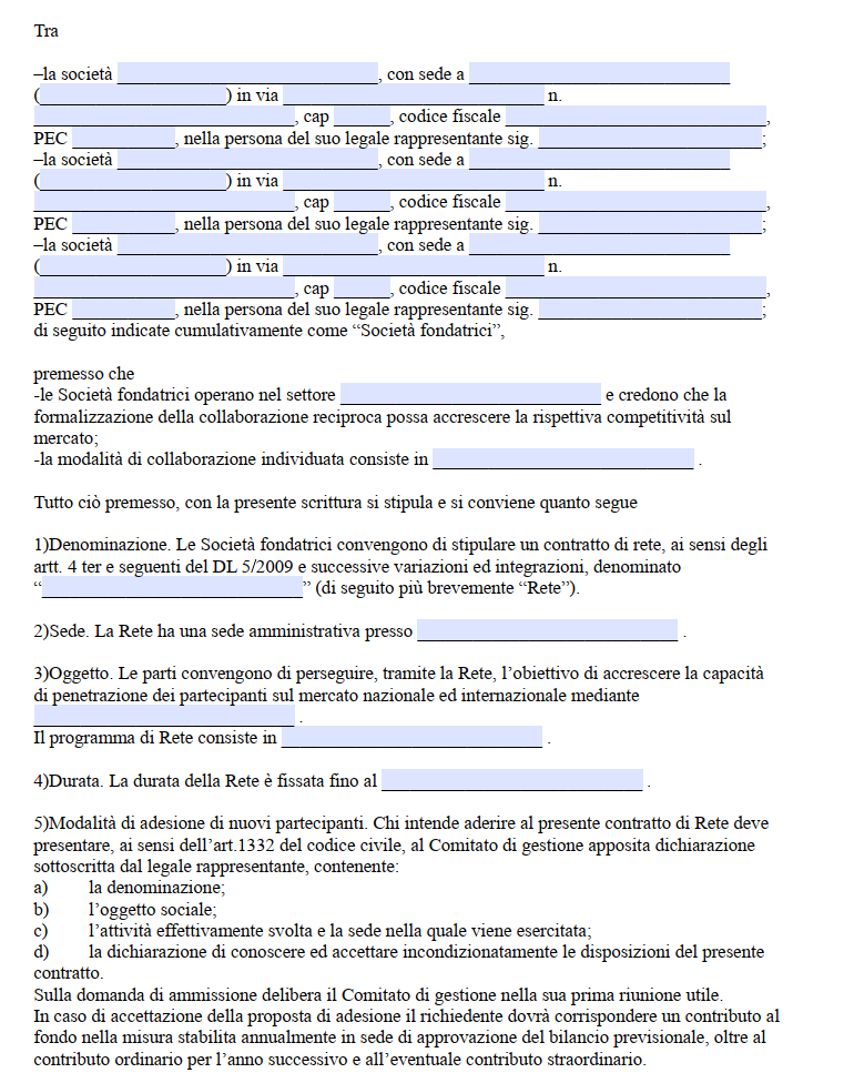 Fac Simile Contratto di Rete