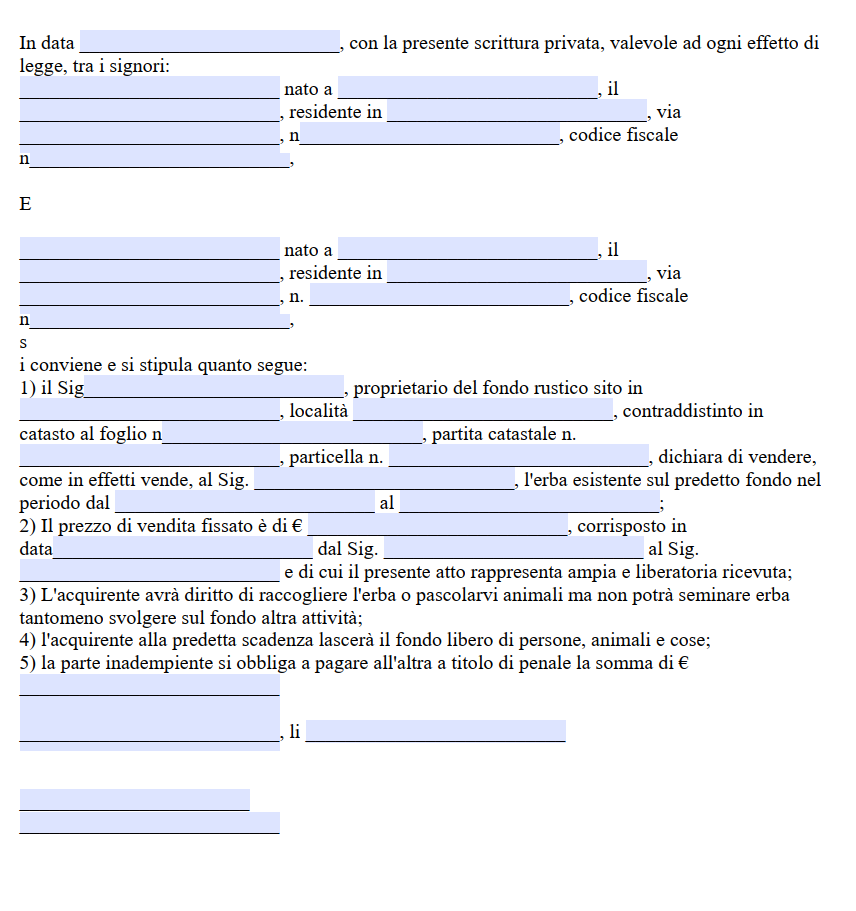 Modello Contratto di Vendita Erba in Piedi