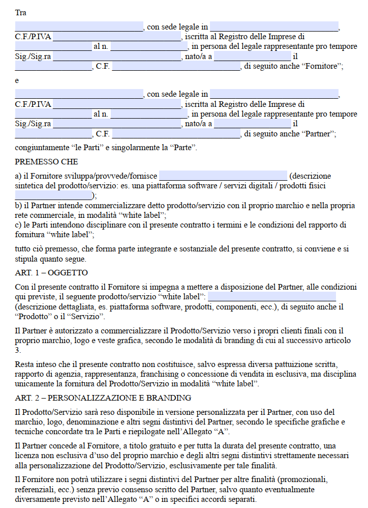 Contratto di White Labeling